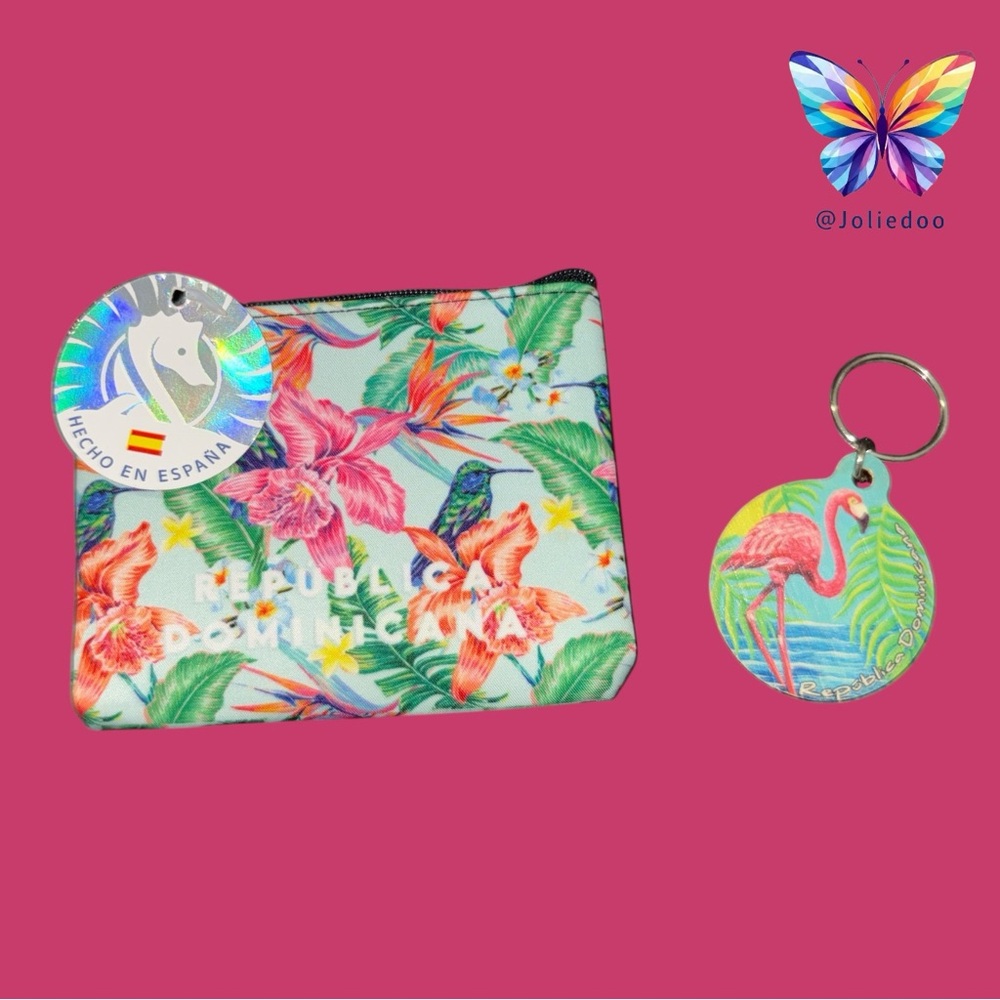 Floral Print Wristlet with Flamingo Charm Key Chain from Republica Dominicana - Picture 6 of 7